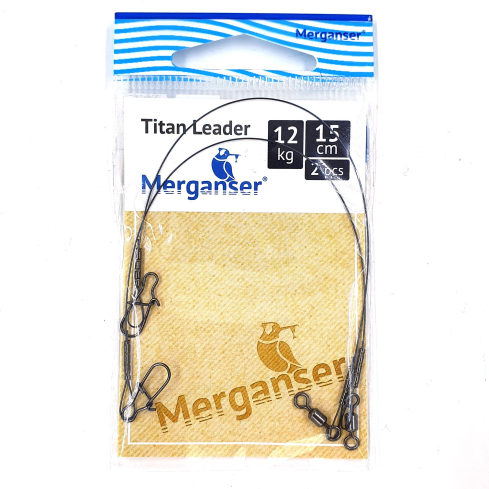 Поводок Merganser титановый, 12 кг, 15 см, 2 шт