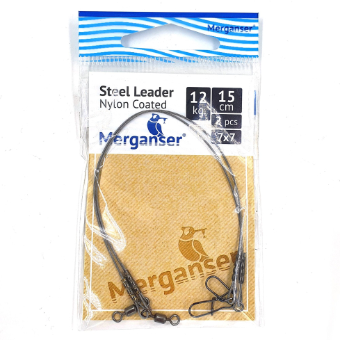 Поводок Merganser стальной, 7x7 нейлоновое покрытие, 12 кг, 15 см, 2 шт