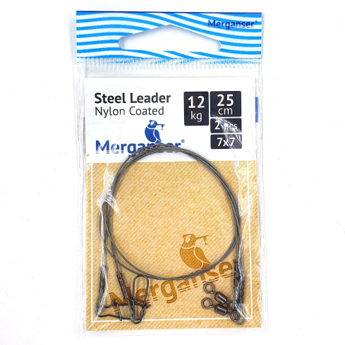 Поводок Merganser стальной, 7x7 нейлоновое покрытие, 12 кг, 25 см, 2 шт