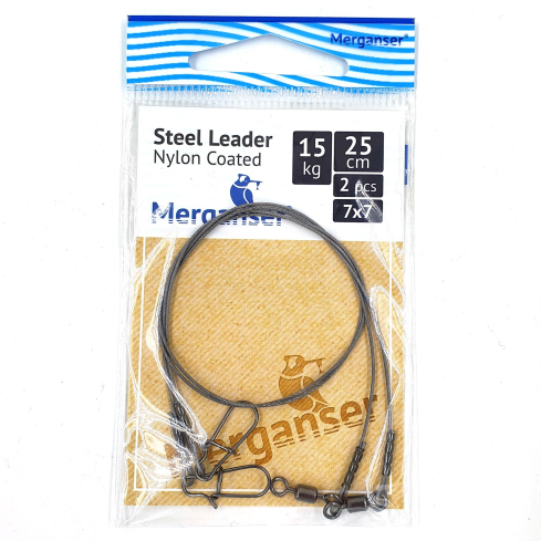 Поводок Merganser стальной, 7x7 нейлоновое покрытие, 15 кг, 25 см, 2 шт