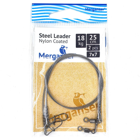 Поводок Merganser стальной, 7x7 нейлоновое покрытие, 18 кг, 25 см, 2 шт