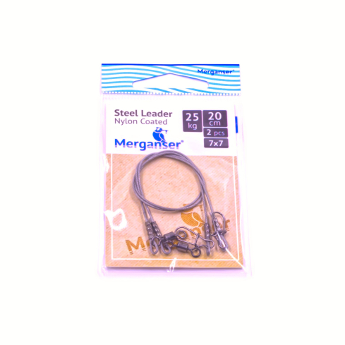Поводок Merganser стальной, 7x7 нейлоновое покрытие, 25 кг, 20 см, 2 шт