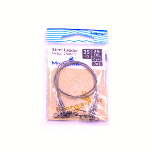 Поводок Merganser стальной, 7x7 нейлоновое покрытие, 25 кг, 25 см, 2 шт