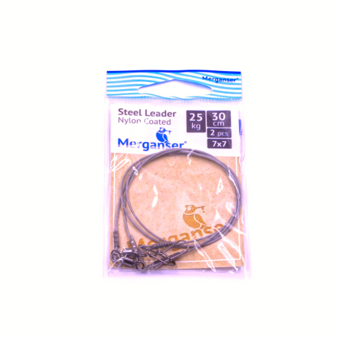 Поводок Merganser стальной, 7x7 нейлоновое покрытие, 25 кг, 30 см, 2 шт