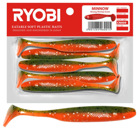 Soft lure Scented Ryobi Minnow 76mm CN009 5pcs
